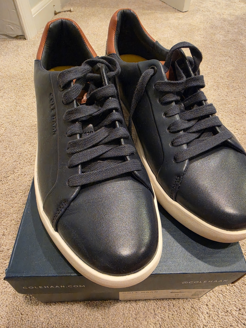 Cole Haan Black Leather Sneakers with Brown Heel Trim